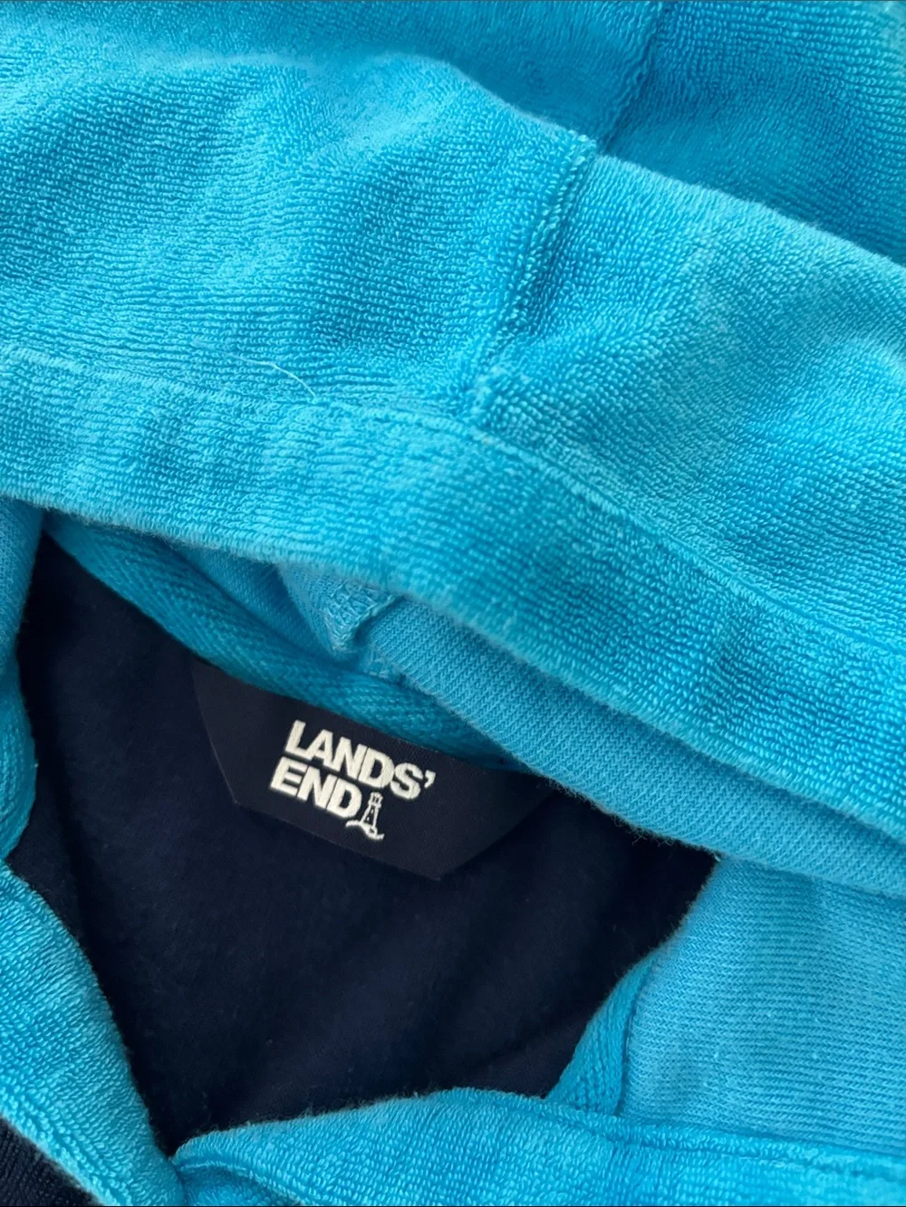 Lands' End Navy & Turquoise Hooded Fleece Beach Cover-Up for Kids
